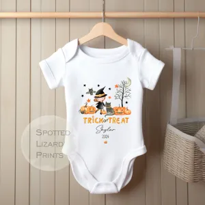 Personalised First Halloween Baby Outfit | My 1st Halloween Sleepsuit or Vest - Halloween Witch Trick or Treat