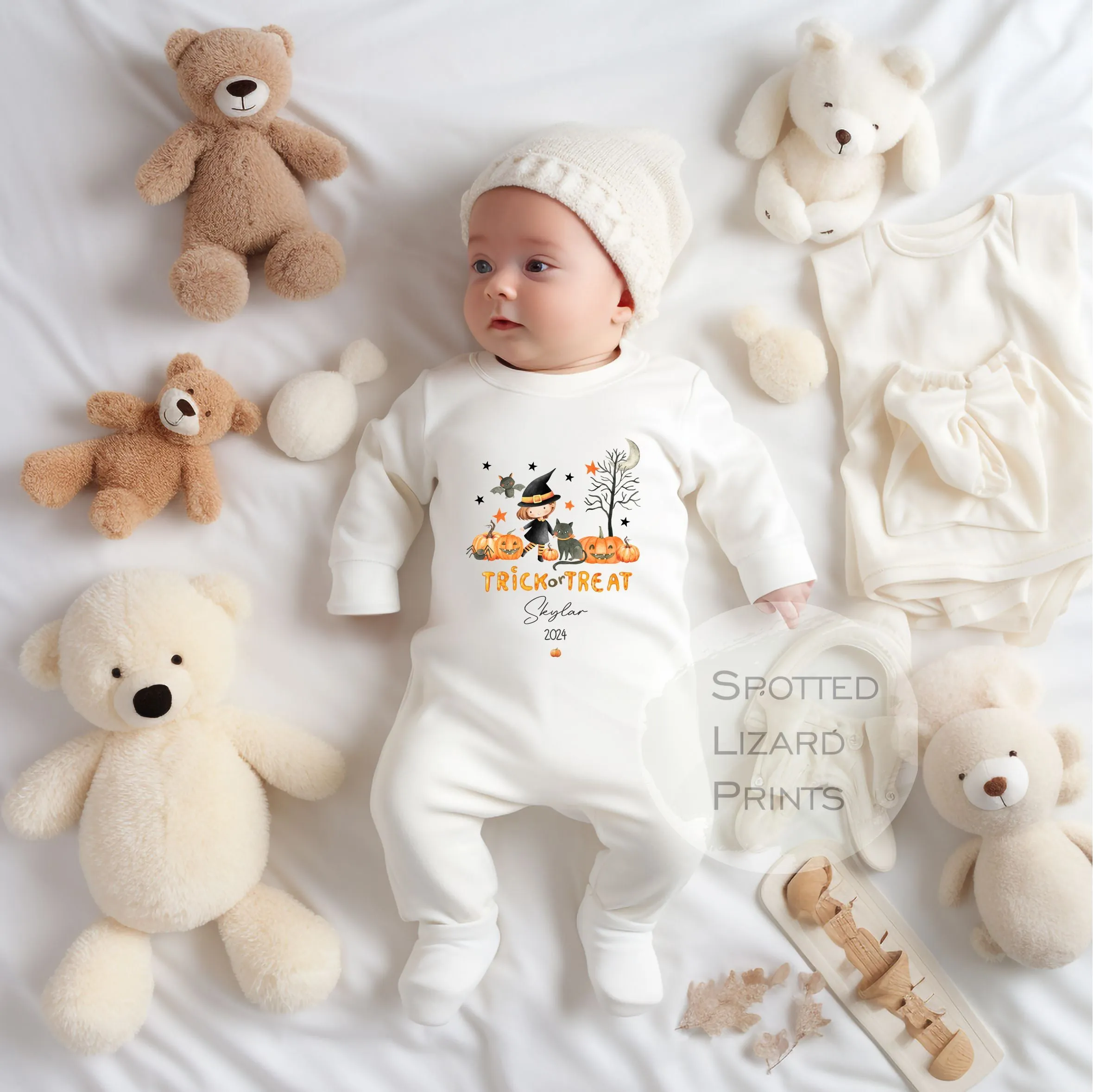 Personalised First Halloween Baby Outfit | My 1st Halloween Sleepsuit or Vest - Halloween Witch Trick or Treat