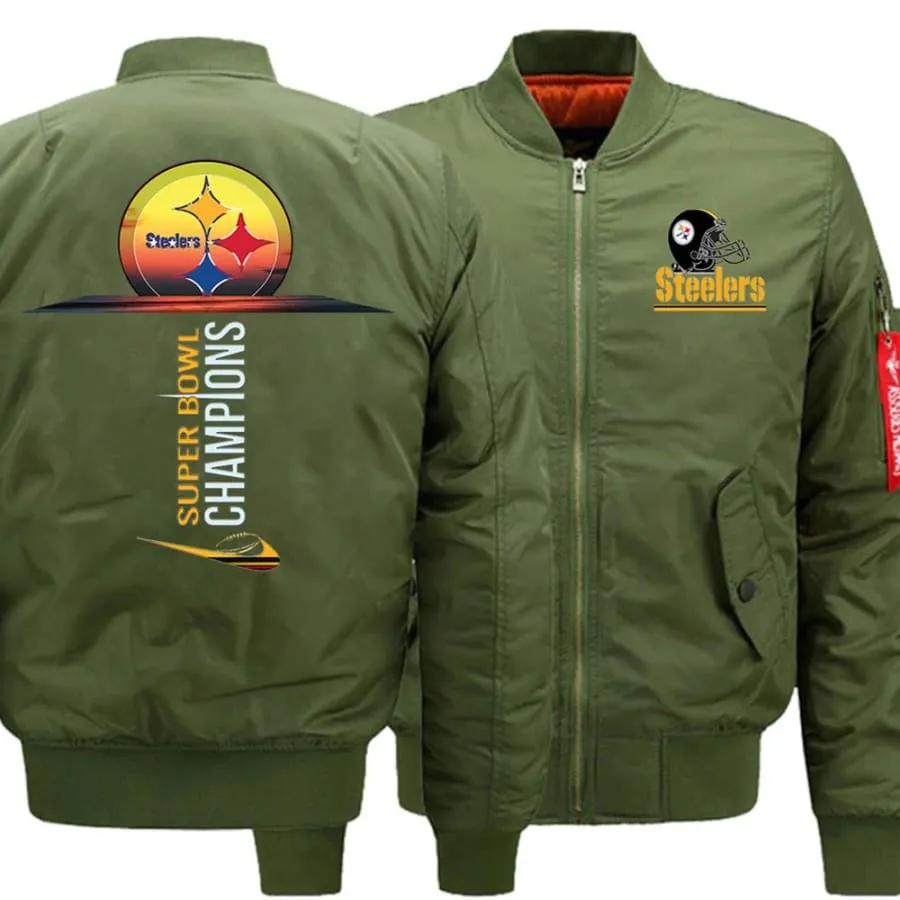 Pittsburgh steelers Fan Ma-1 Bomber Jacket| Nfl Super Bowl Fan Champs Varsity Jackets (3 Colors)