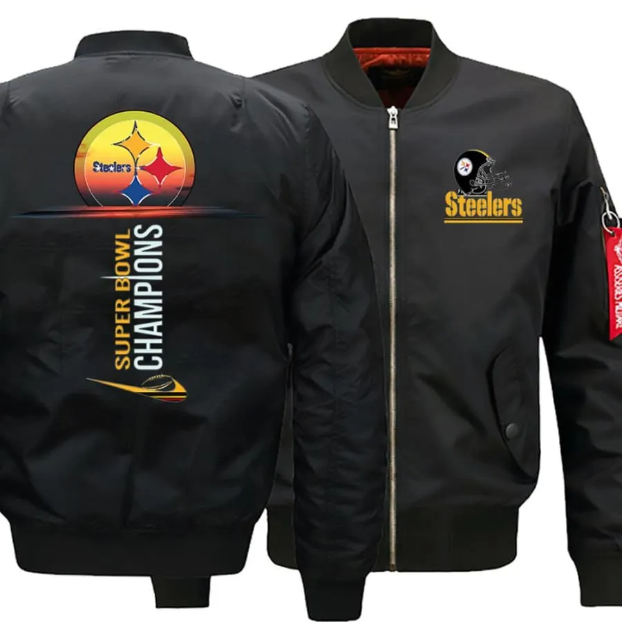 Pittsburgh steelers Fan Ma-1 Bomber Jacket| Nfl Super Bowl Fan Champs Varsity Jackets (3 Colors)