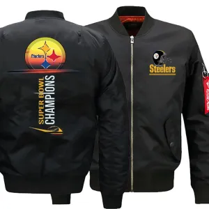 Pittsburgh steelers Fan Ma-1 Bomber Jacket| Nfl Super Bowl Fan Champs Varsity Jackets (3 Colors)