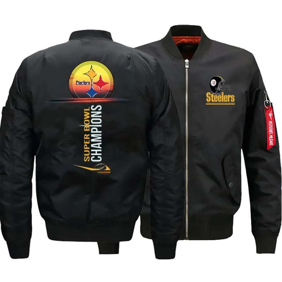 Pittsburgh steelers Fan Ma-1 Bomber Jacket| Nfl Super Bowl Fan Champs Varsity Jackets (3 Colors)