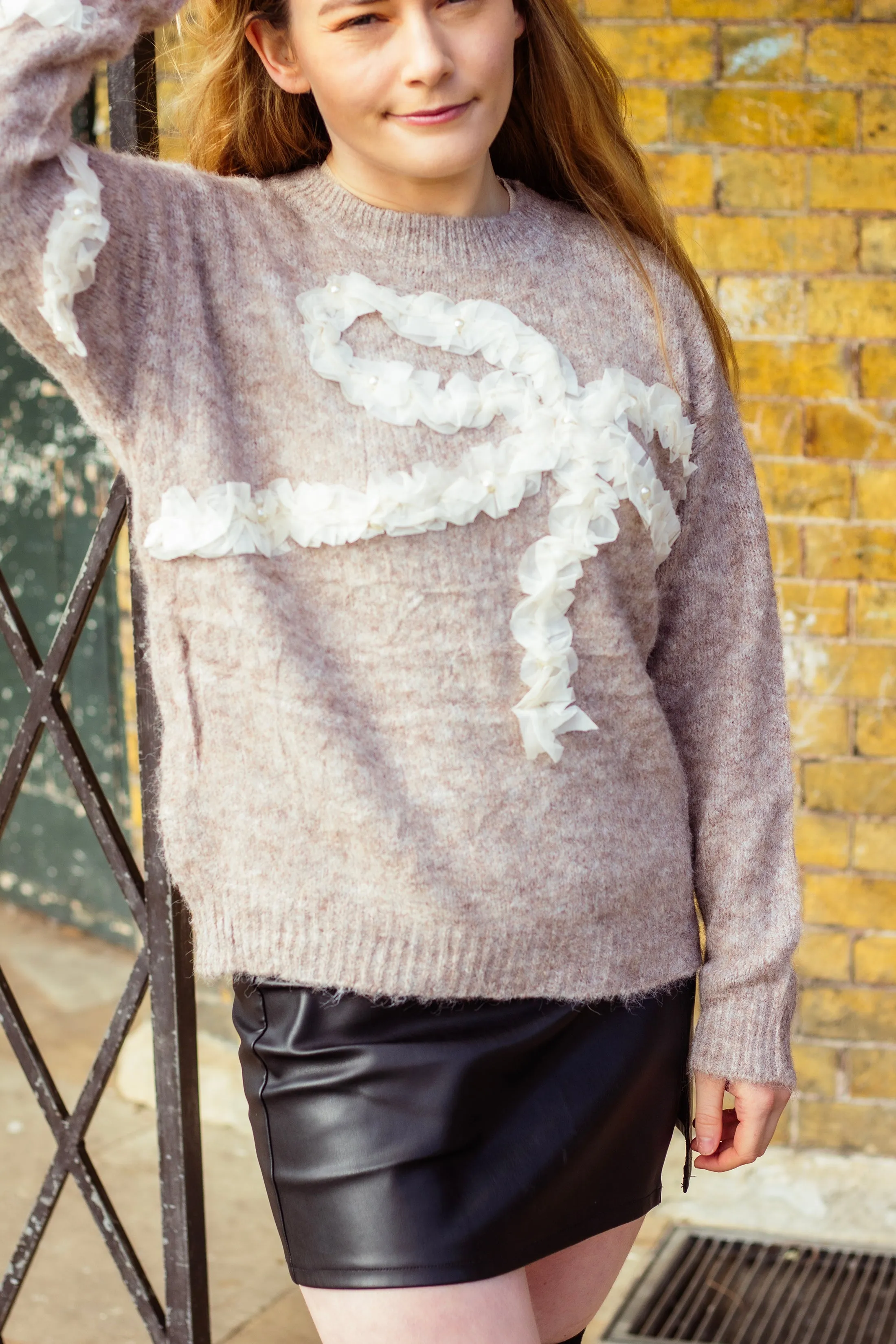 Ribbon Ruffle Detail Knit Jumper