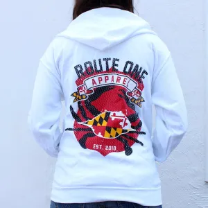 Route One Apparel Classic Flag & Crab (White) / Zip Hoodie