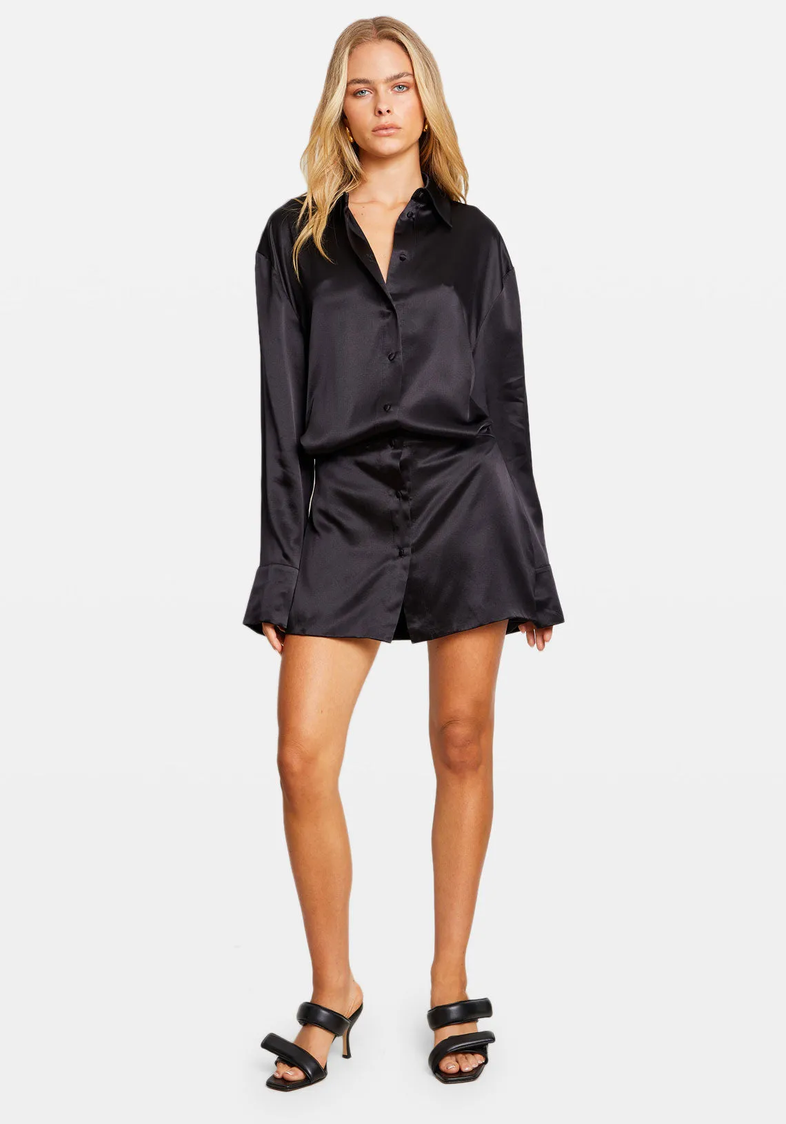 SILK SHIRT DRESS BLACK