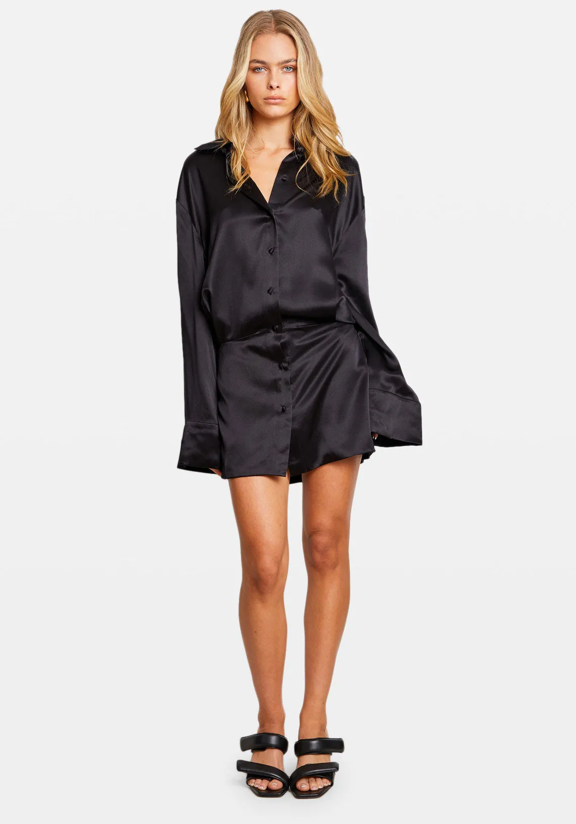 SILK SHIRT DRESS BLACK