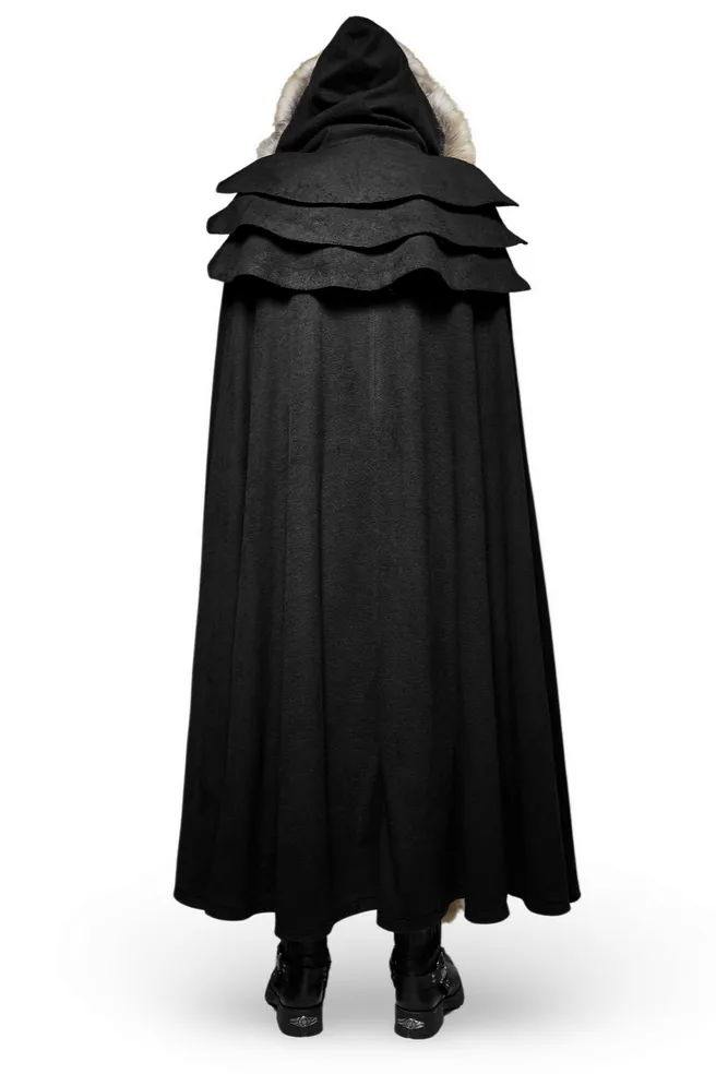 Sophisticated Black Gothic Cloak with Faux Fur Trim