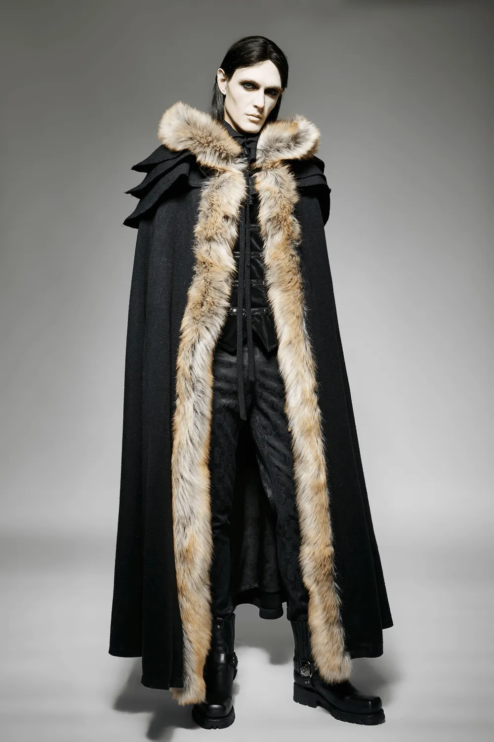 Sophisticated Black Gothic Cloak with Faux Fur Trim