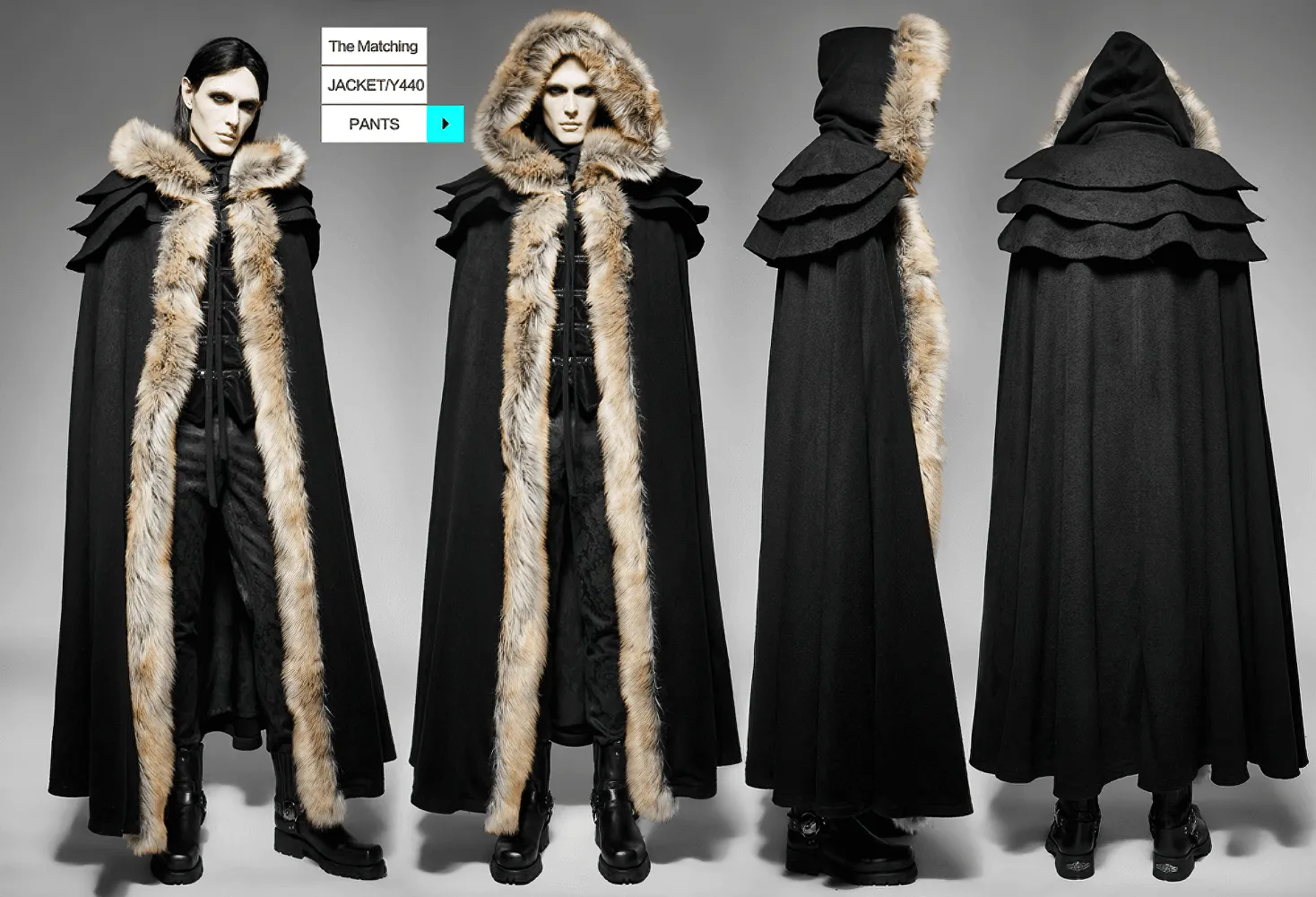 Sophisticated Black Gothic Cloak with Faux Fur Trim