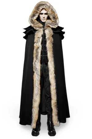 Sophisticated Black Gothic Cloak with Faux Fur Trim