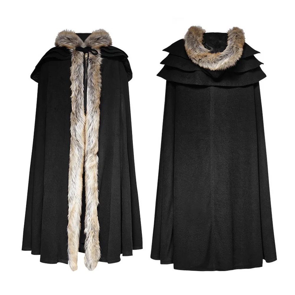 Sophisticated Black Gothic Cloak with Faux Fur Trim