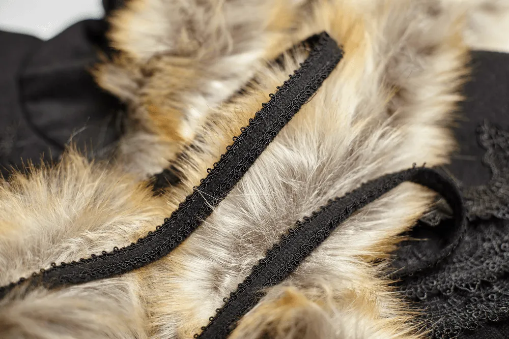 Sophisticated Black Gothic Cloak with Faux Fur Trim