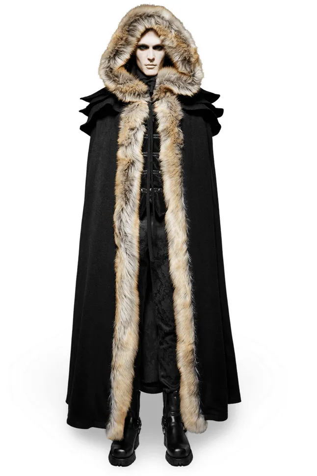 Sophisticated Black Gothic Cloak with Faux Fur Trim