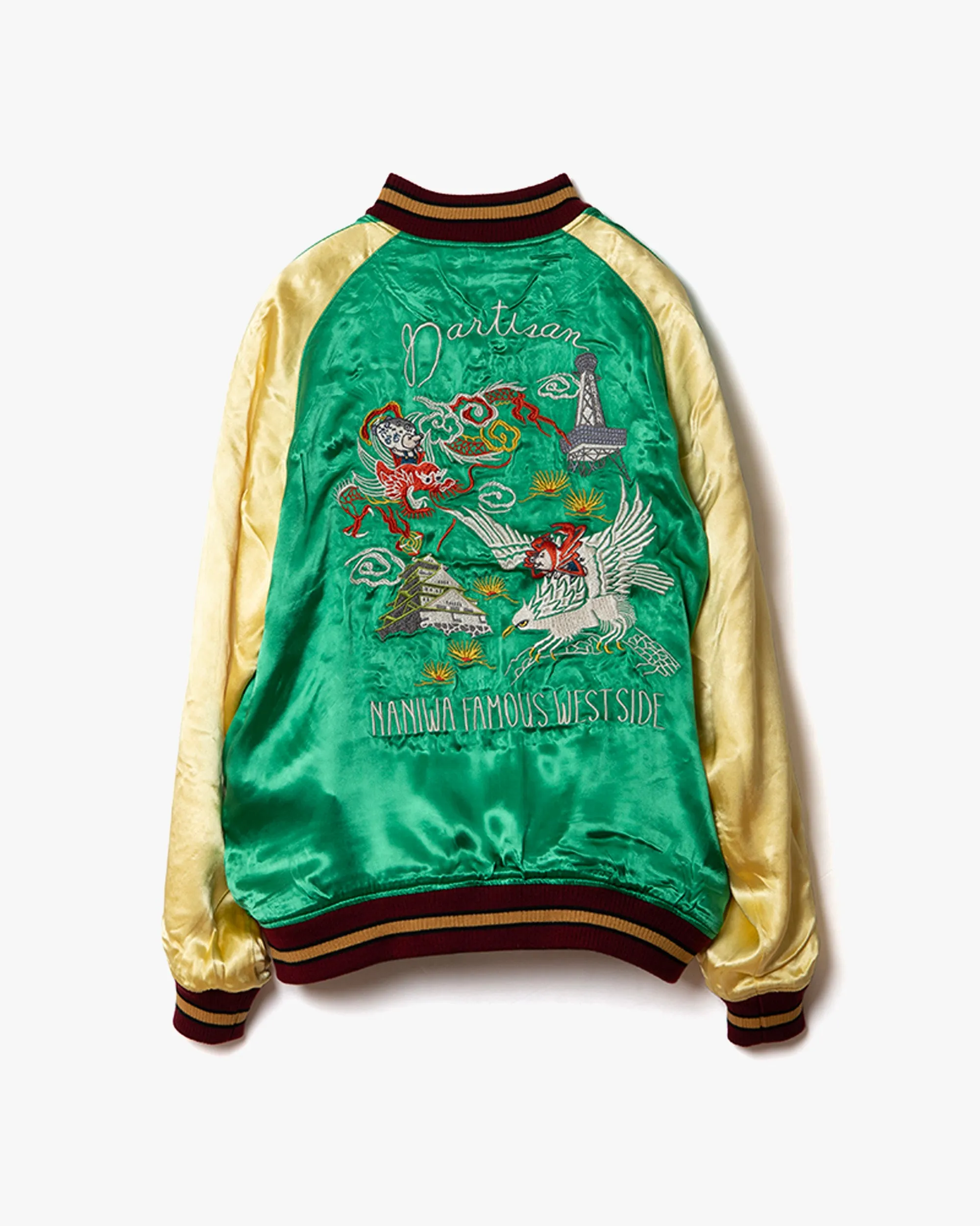 Studio D'Artisan 4600 Reversible Satin Sukajan Souvenir Jacket - Black / Green