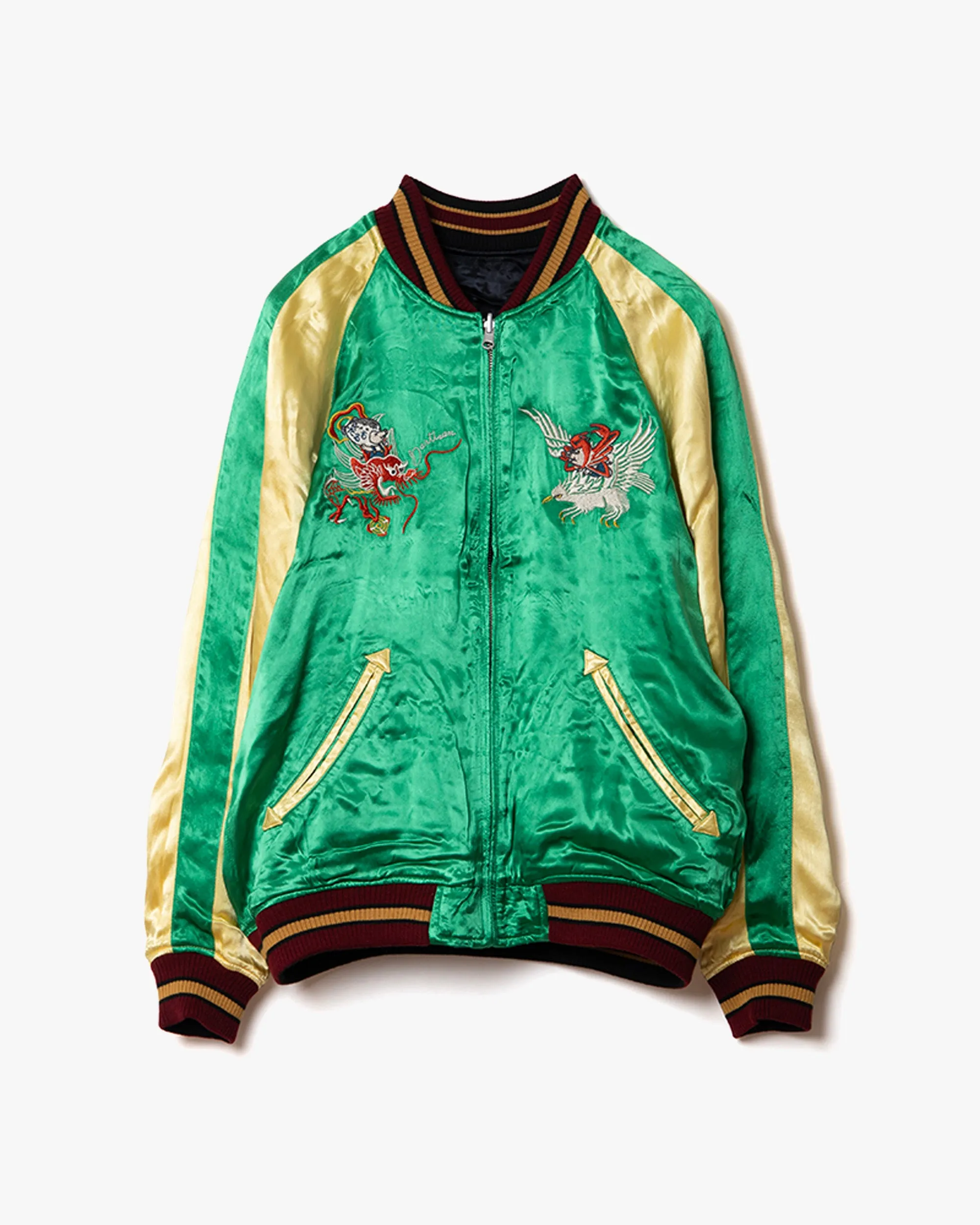 Studio D'Artisan 4600 Reversible Satin Sukajan Souvenir Jacket - Black / Green