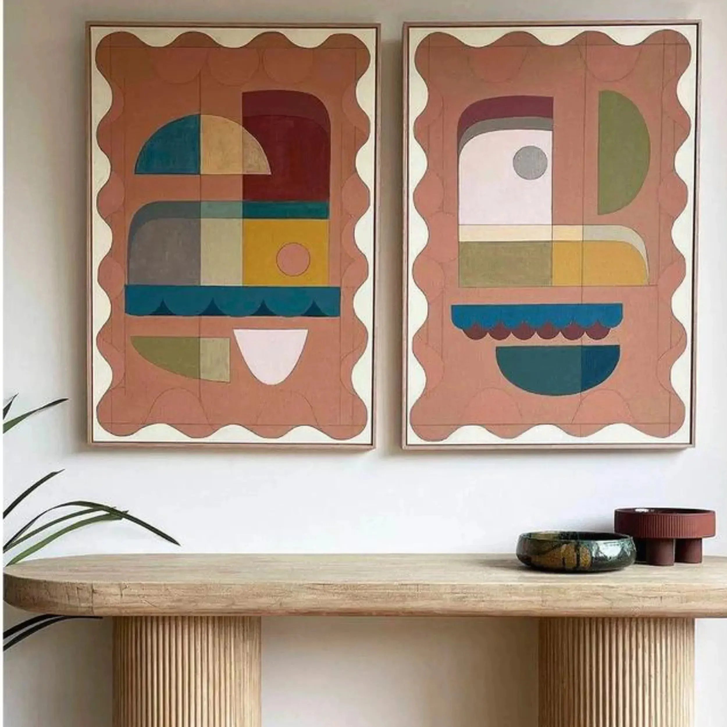 Terracotta Blush One Canvas Print 92cm x 61cm Oak Frame