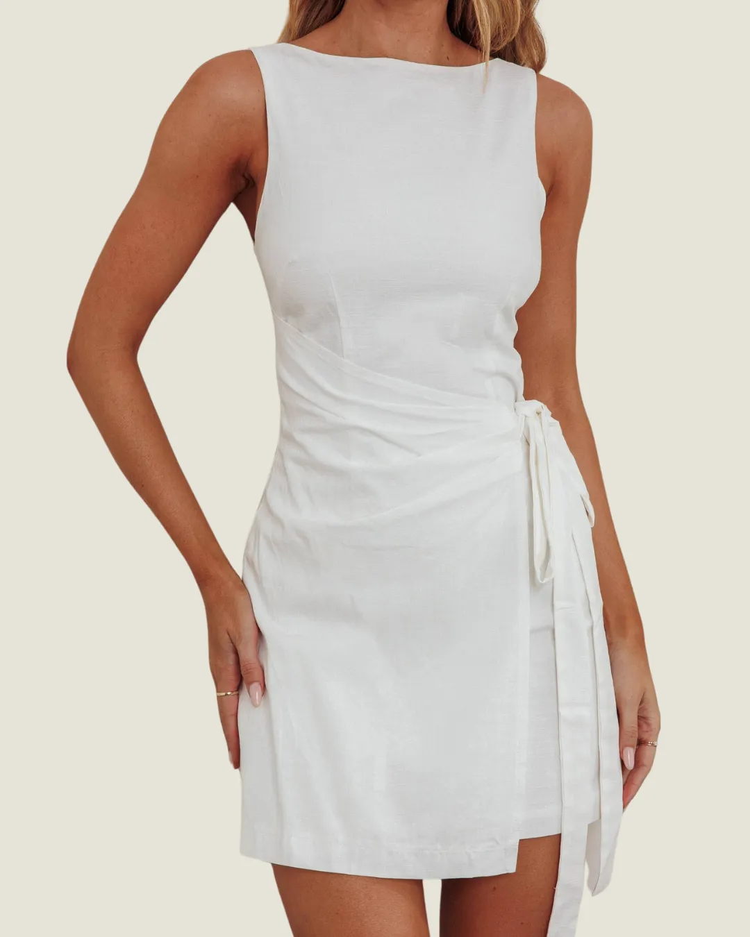 The Kate: White Boat Neck Mini Dress