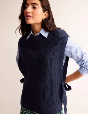 Tie-Side Knitted Tabard-Navy