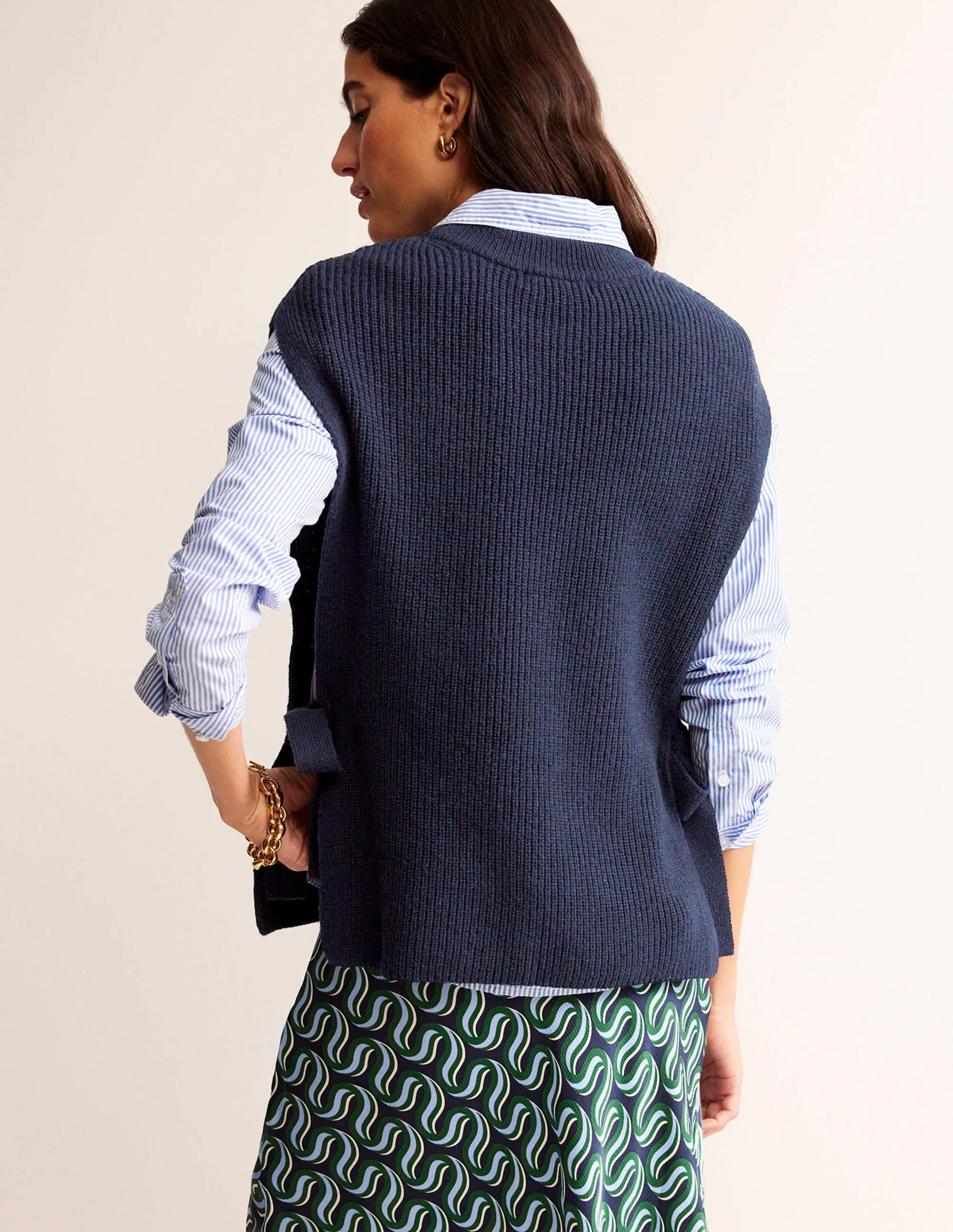 Tie-Side Knitted Tabard-Navy