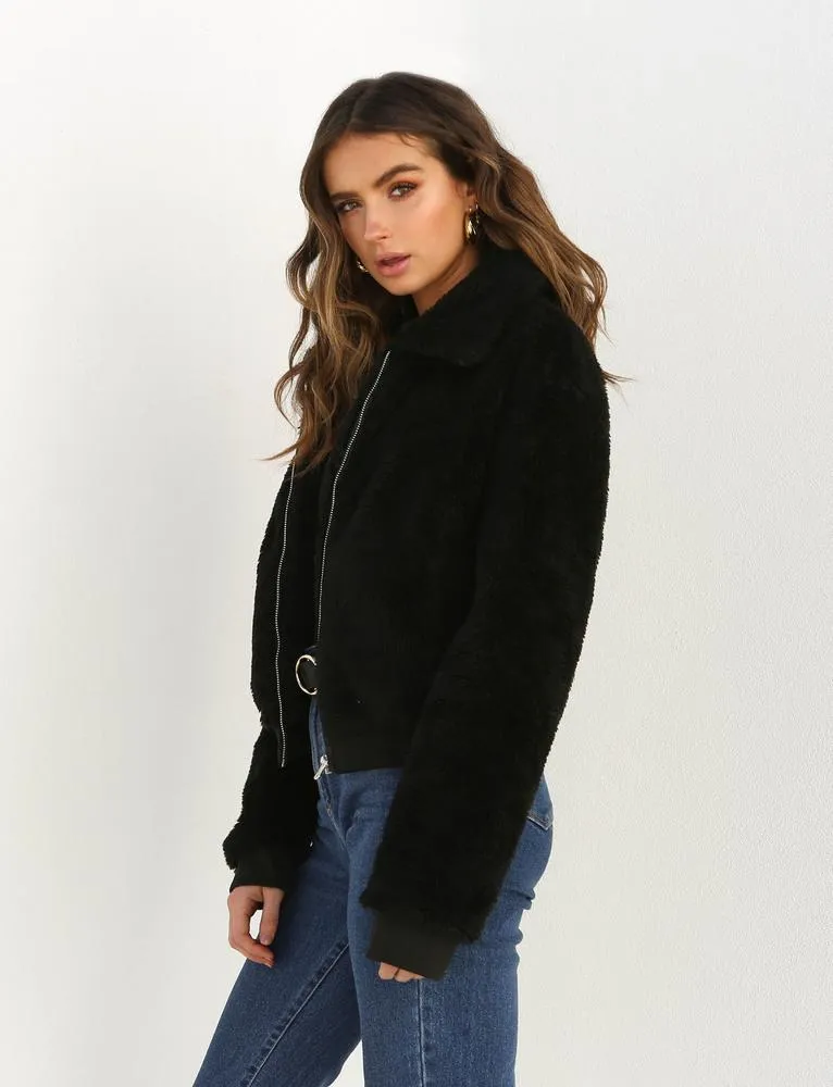 VenusFox Long Sleeve Zipper Faux Fur Coat