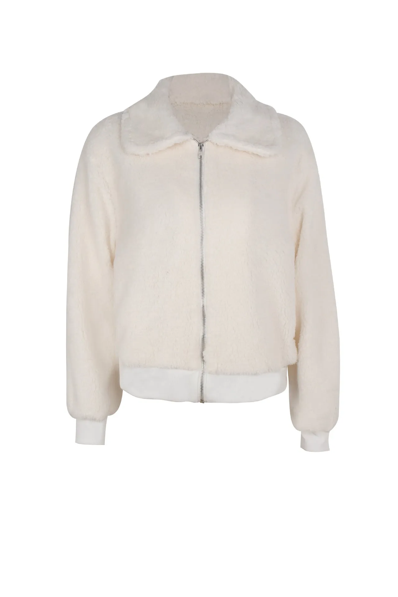 VenusFox Long Sleeve Zipper Faux Fur Coat