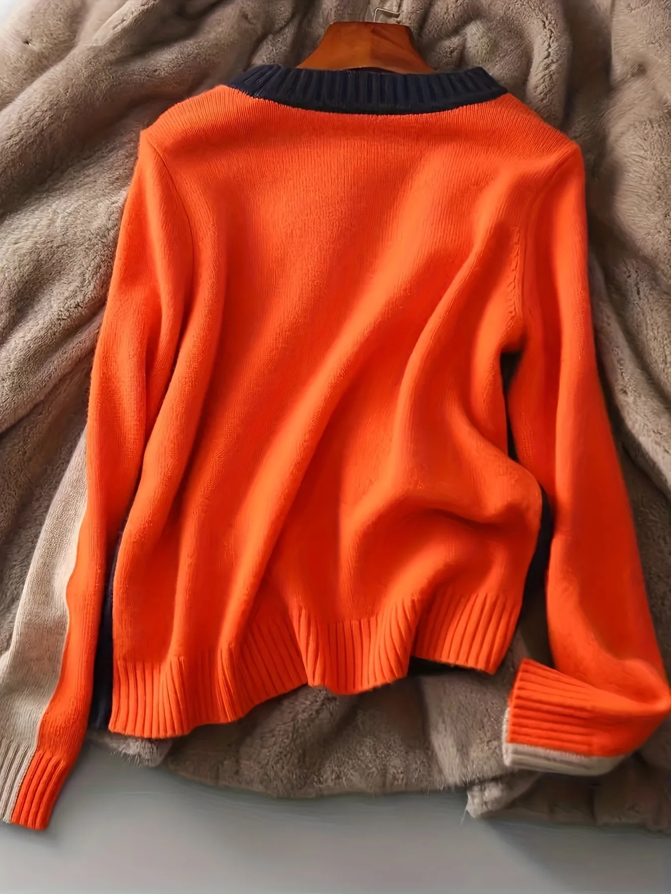 Vibrant Color Block Knit Pullover Sweater - Soft, Medium Stretch, Crew Neck, Long Sleeve, Viscose Blend Top for All Seasons, Casual Wear, Everyday Comfort