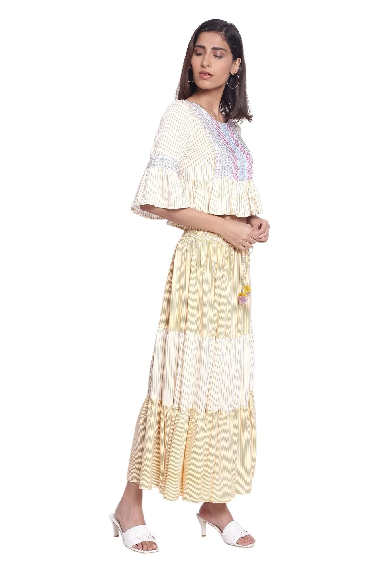 W for Woman Women's 100% Viscose Top & Skirt (21FEWS30549-116523_Bright Yellow_XL)