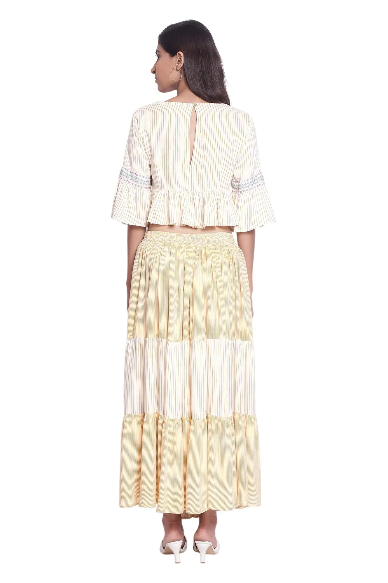 W for Woman Women's 100% Viscose Top & Skirt (21FEWS30549-116523_Bright Yellow_XL)