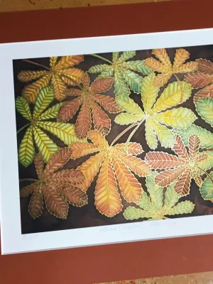 Warm Autumnal Horsechestnut Leaves Art Print - Autumn Leaves Living Room Art