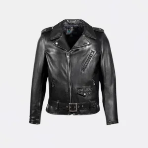 Waxy Natural Cowhide 50's Perfecto Motorcycle Leather Jacket (Black)