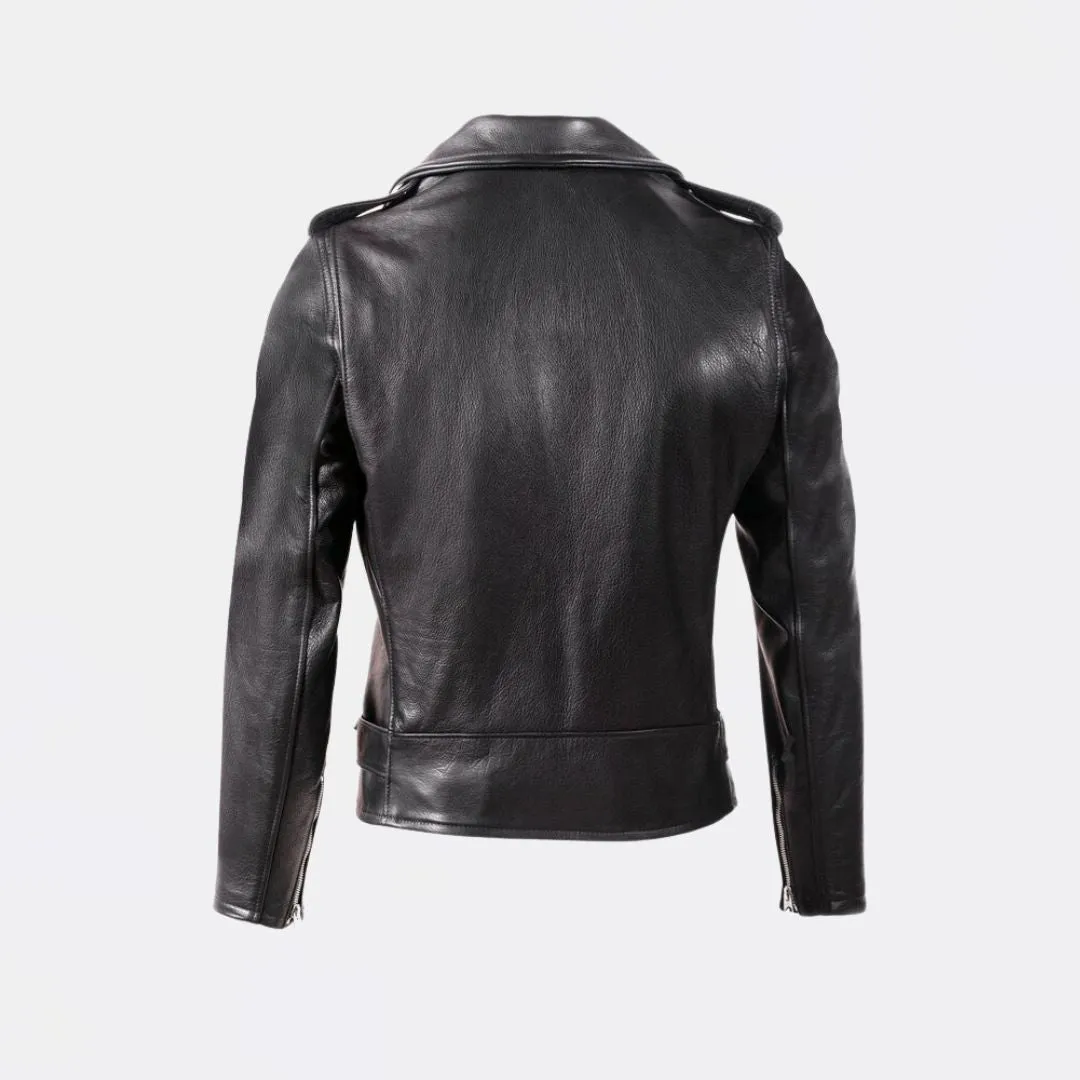 Waxy Natural Cowhide 50's Perfecto Motorcycle Leather Jacket (Black)