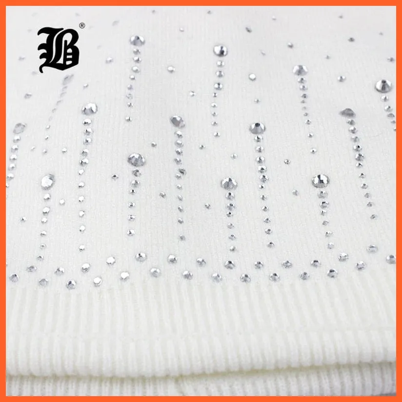 Winter Hat For Women | Rabbit Fur Wool Knitted Hat Beanies Real Mink Fur Pom Poms Rhinestone Skullies Girls Hats
