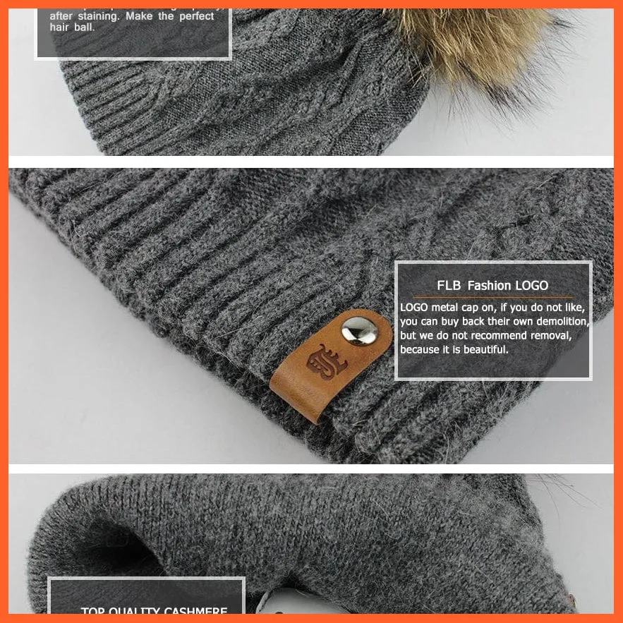 Winter Hats For Women | Pom Poms Real Mink Fur Wool Knitted Hat | Beanie New Thick Keep Warm Fashion Branded Hats