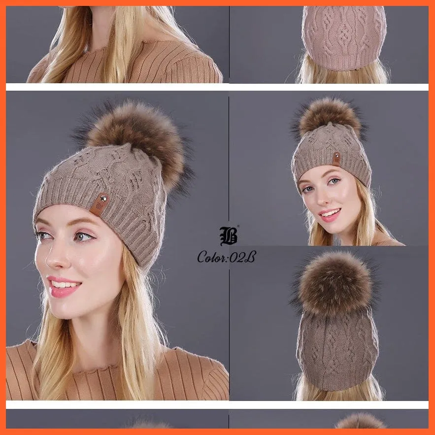 Winter Hats For Women | Pom Poms Real Mink Fur Wool Knitted Hat | Beanie New Thick Keep Warm Fashion Branded Hats