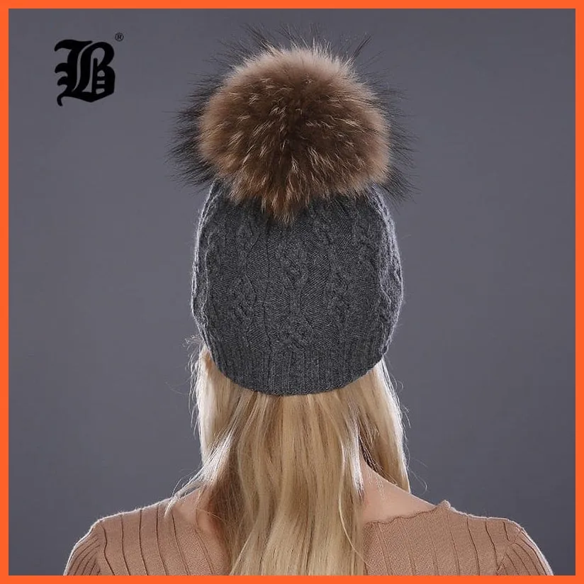 Winter Hats For Women | Pom Poms Real Mink Fur Wool Knitted Hat | Beanie New Thick Keep Warm Fashion Branded Hats