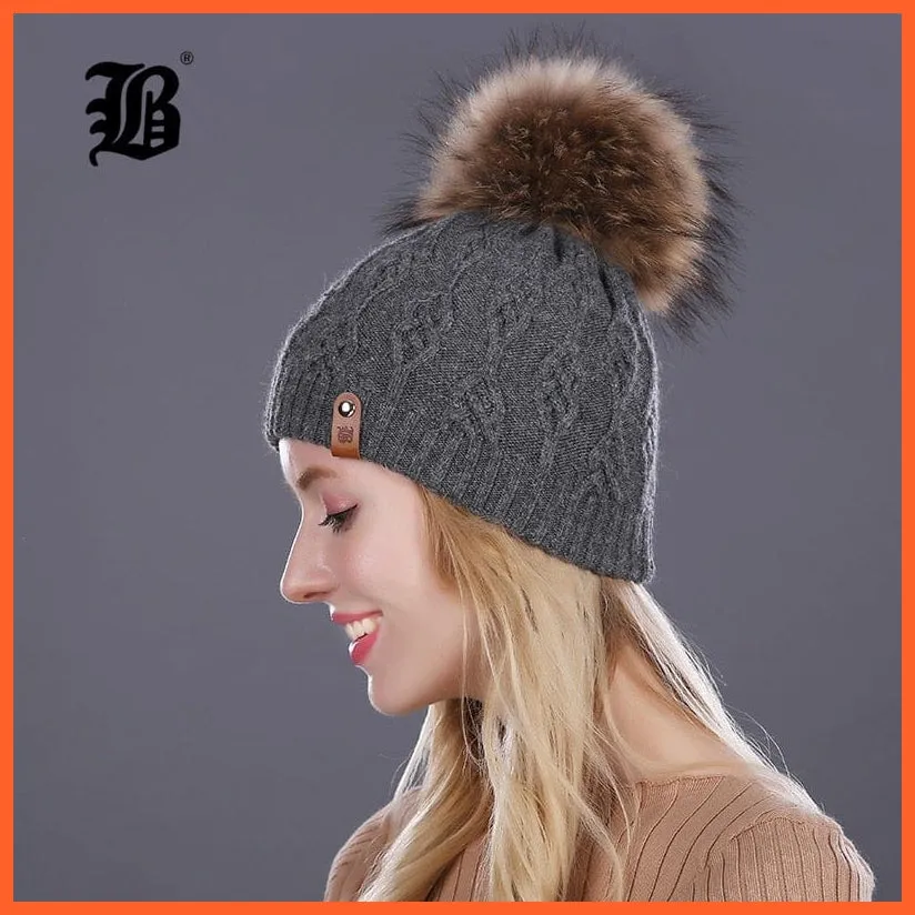 Winter Hats For Women | Pom Poms Real Mink Fur Wool Knitted Hat | Beanie New Thick Keep Warm Fashion Branded Hats