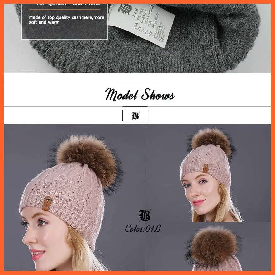Winter Hats For Women | Pom Poms Real Mink Fur Wool Knitted Hat | Beanie New Thick Keep Warm Fashion Branded Hats