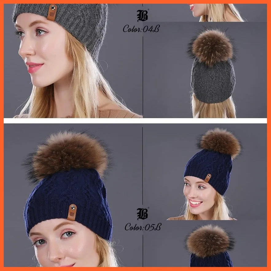 Winter Hats For Women | Pom Poms Real Mink Fur Wool Knitted Hat | Beanie New Thick Keep Warm Fashion Branded Hats