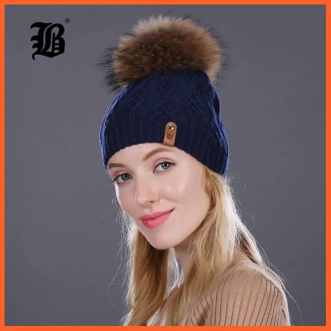 Winter Hats For Women | Pom Poms Real Mink Fur Wool Knitted Hat | Beanie New Thick Keep Warm Fashion Branded Hats