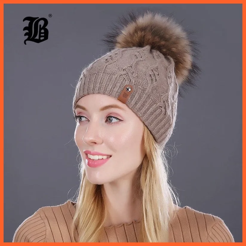 Winter Hats For Women | Pom Poms Real Mink Fur Wool Knitted Hat | Beanie New Thick Keep Warm Fashion Branded Hats