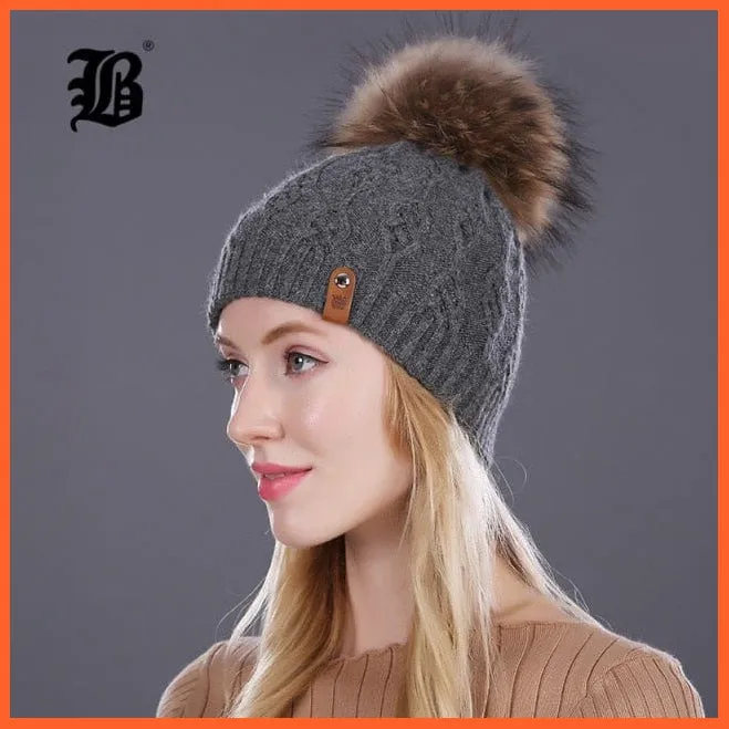 Winter Hats For Women | Pom Poms Real Mink Fur Wool Knitted Hat | Beanie New Thick Keep Warm Fashion Branded Hats