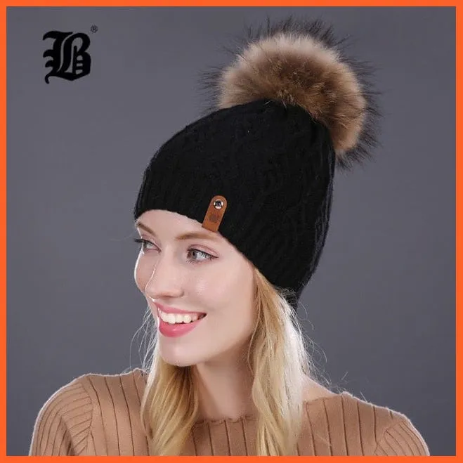Winter Hats For Women | Pom Poms Real Mink Fur Wool Knitted Hat | Beanie New Thick Keep Warm Fashion Branded Hats
