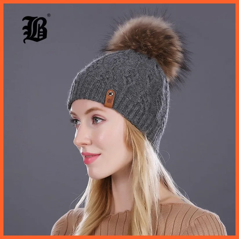 Winter Hats For Women | Pom Poms Real Mink Fur Wool Knitted Hat | Beanie New Thick Keep Warm Fashion Branded Hats