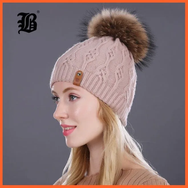 Winter Hats For Women | Pom Poms Real Mink Fur Wool Knitted Hat | Beanie New Thick Keep Warm Fashion Branded Hats