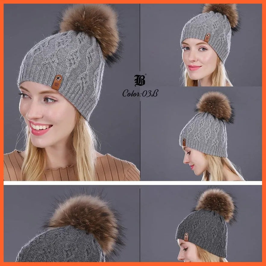 Winter Hats For Women | Pom Poms Real Mink Fur Wool Knitted Hat | Beanie New Thick Keep Warm Fashion Branded Hats