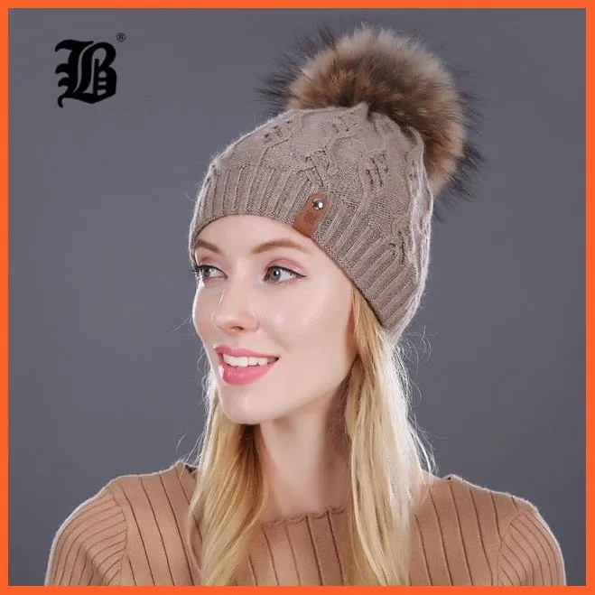 Winter Hats For Women | Pom Poms Real Mink Fur Wool Knitted Hat | Beanie New Thick Keep Warm Fashion Branded Hats