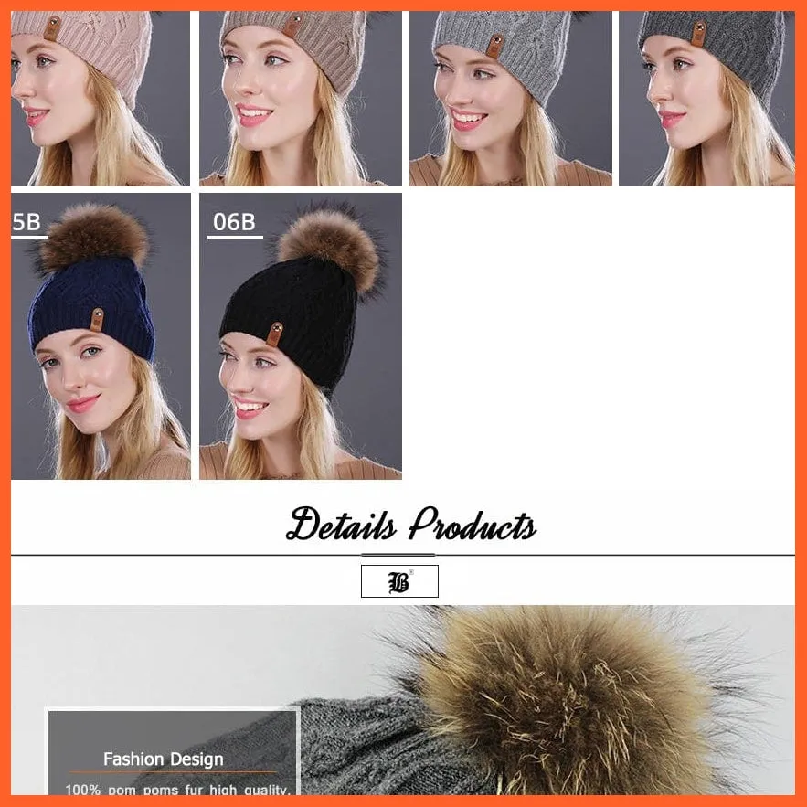Winter Hats For Women | Pom Poms Real Mink Fur Wool Knitted Hat | Beanie New Thick Keep Warm Fashion Branded Hats