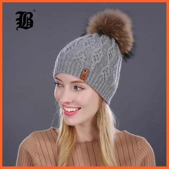 Winter Hats For Women | Pom Poms Real Mink Fur Wool Knitted Hat | Beanie New Thick Keep Warm Fashion Branded Hats