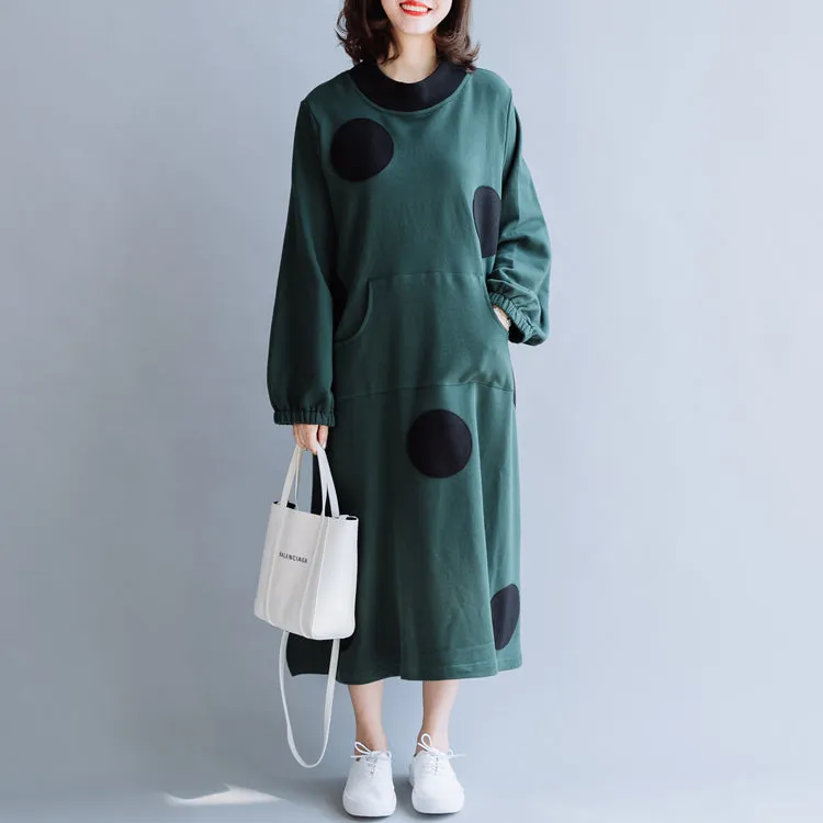 Women's Casual High Neck Polka Dot Dress